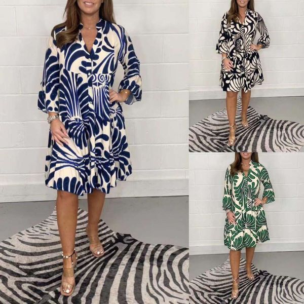 

womens clothing autumn and winter casual loose print dress, Black;gray