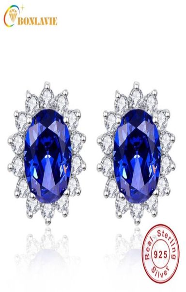 

bonlavie 3ct blue tanzanite earrings luxury kate princess 925 sterling silver engagement wedding stud earrings brincos d18926015020574, Golden;silver