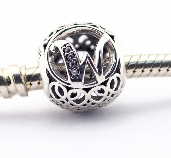 

vintage letter w clear cz beads fits bracelets authentic 925 sterling-silver-jewelry diy bead wholesale charm le015-w3472574