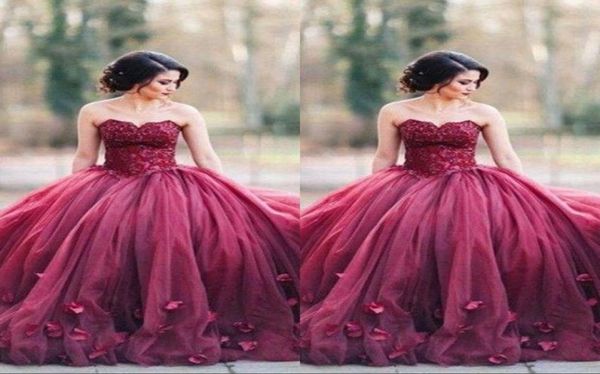 

burgundy strapless ball gown princess quinceanera prom dresses lace bodice basque waist backless long evening gowns custom4292386, Blue;red
