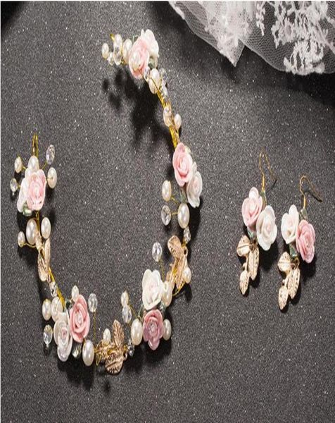 

bridal headpieces flower pearl crystal wedding headbands with earring tiaras women girls hair band headdress beach party hair acce8259894, Silver