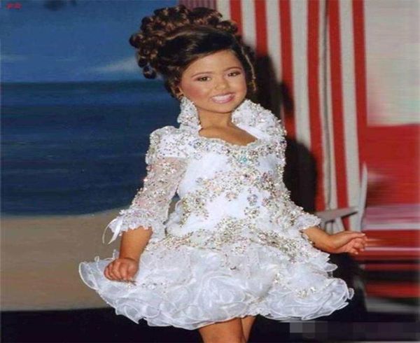 

glitz pageant dresses for girls little girl gowns 34 sleeve beads crystal rhinestone ruffles cupcake pageant dress8077039, White;red