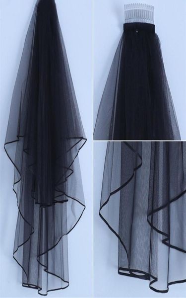 

jane vini 2018 black bridal veil 2 layers wedding veil with comb white ivory bridal veils short ribbon edge bride tulle wedding ac5398233