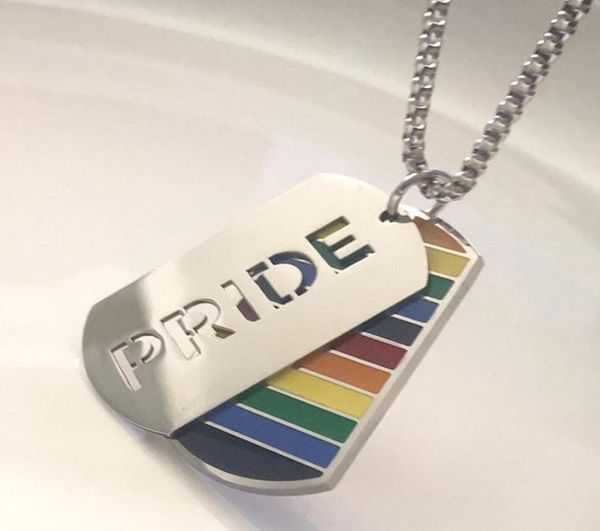 

one set pride rainbow dog tags pendant necklaces charms stainless steel jewelrygay and lesbian gifts 3mm 24 inch dhib8501001, Silver