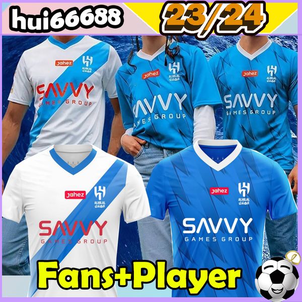 

23/24 al hilal sfc soccer jerseys 2023 2024 ighalo ruben neves pereira bulayhi mayoof salem a.carrillo .vietto eduardo home blue away white, Black;yellow