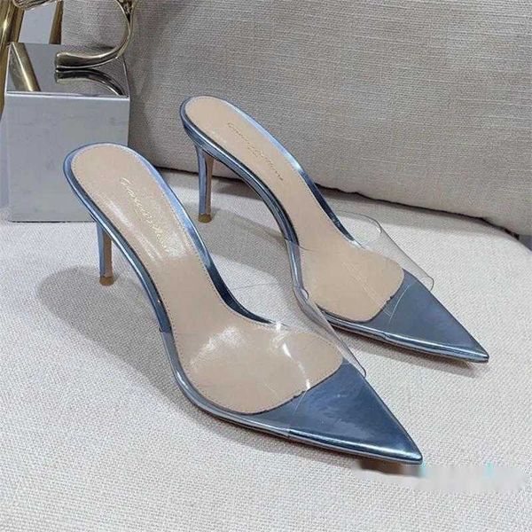

heel slippers sandals stiletto mules pvc high heels 105mm slip-on open toe women luxury designers shoes evening factory footwear large size, Black