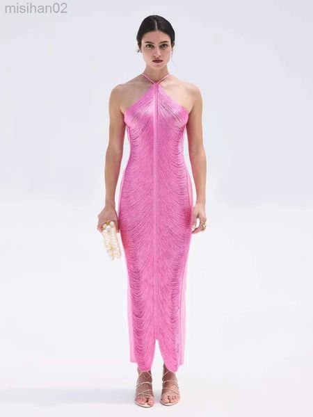 

basic casual dresses women fashion tassels dress halter backless evening party dress elegant slim nightclub dresses hkd230807, Black;gray