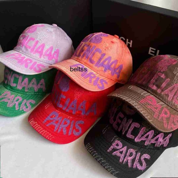 

23s fashion designer ball cap couple street sports holiday travel candy color letter graffiti print casquette, Blue;gray
