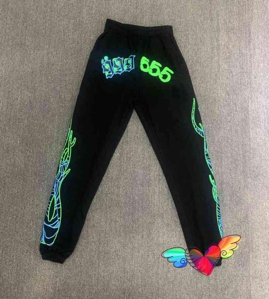 

2021 555555 sweatpants men women fluorescent green spider web graphic flame print sp5der 555555 pants joggers trousers1793238, Black