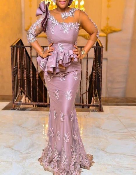 

elegant nigerian mermaid evening dresses plus size 2020 sheer long sleeves lace applique beaded robe de soiree formal party prom g3935215, Black;red