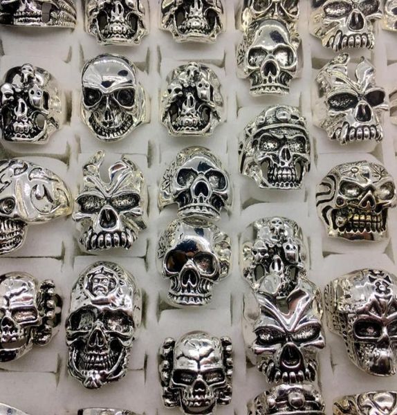 

whole lots 50pcs vintage skull carved biker men039s silver plated rings jewelry all big size2733570