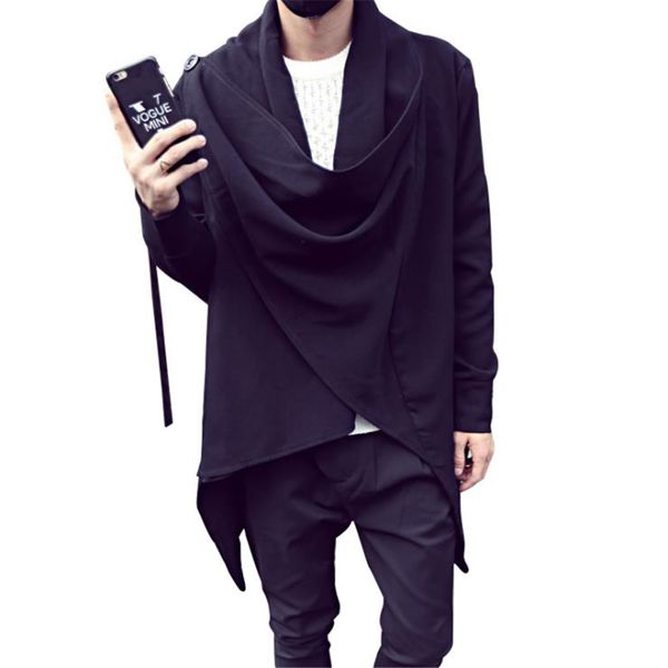 

men's trench coats men irregular punk hip hop hoodie long cloak coat nightclub dj singer stage sweatshirt hipster gothic streetwear aut, Tan;black