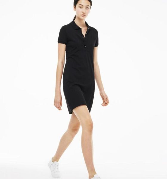 

womens designer crocodile polo dress exquisite embroidery decoration womens casual summer dress lapel neck a line p2 240099, Black;gray