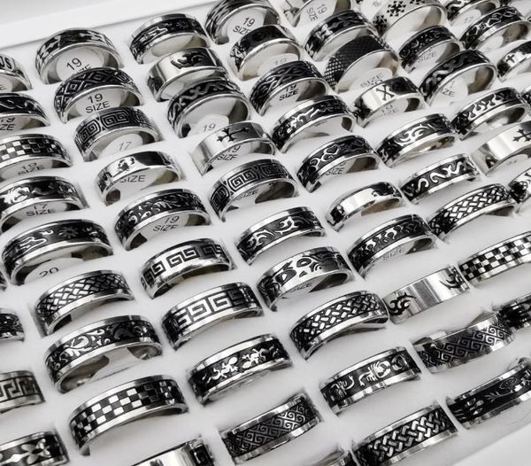 

mix styles fashion band rings for men mixed sizes stainless steel black ring whole and retail jewelry3297209, Silver