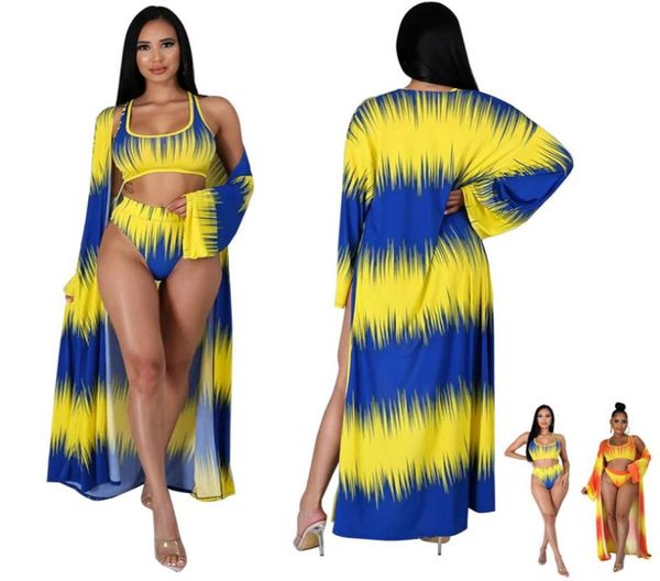 

women printed bikini 3 pieces swimwear set lady beach cover-ups girls pool swimsuit woman shawls maxi skirt sarong water sports sunsn veil52