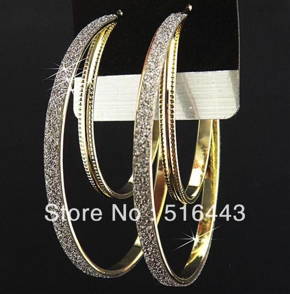 

selling 6pairs fashion gold plated frosted double women mens hoop earrings whole jewelry lots a899271j2175664, Golden;silver