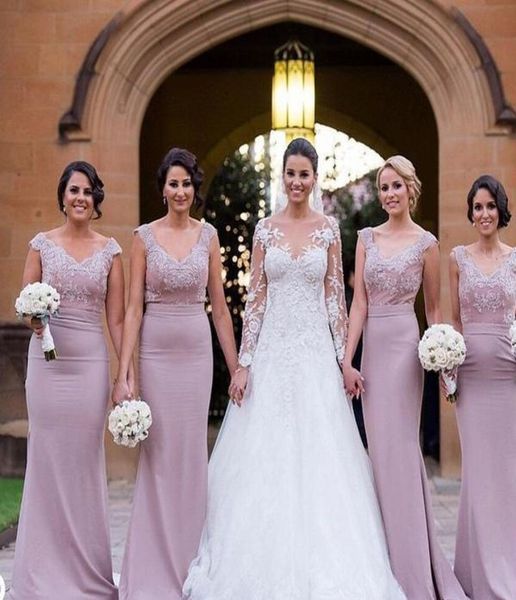 

country style new dusty pink lace applique bridesmaid dress v neck maid of honor dress wedding guest gown custom made plus s8222655, White;pink