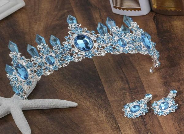 

arrival charming blue crystal bridal tiaras crown magnificent diadem for princess wedding hair accessories 2106162932770, Slivery;golden