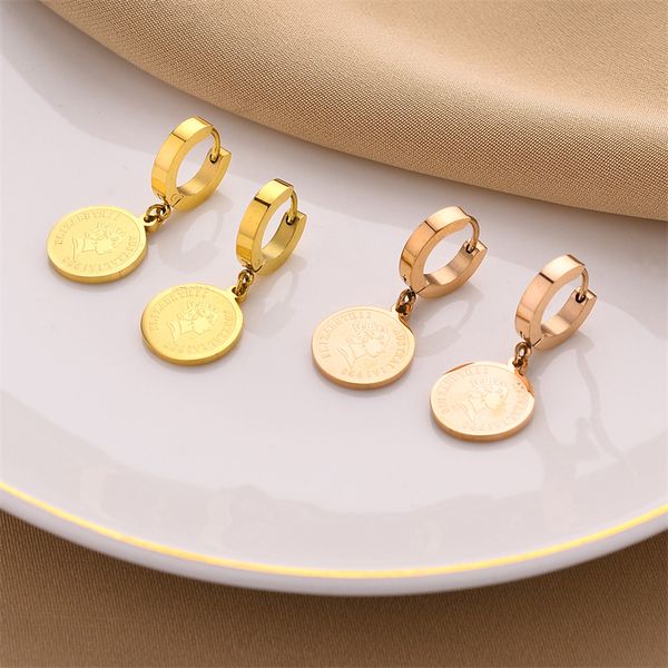 

fashion retro portraits charm earring gold stainless steel huggie earrings, Golden