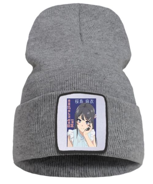 

beanies men039s caps sakurajima mai kawaii anime winter knitted hats for men fashion manga cotton women039s beanie hat balac2882056