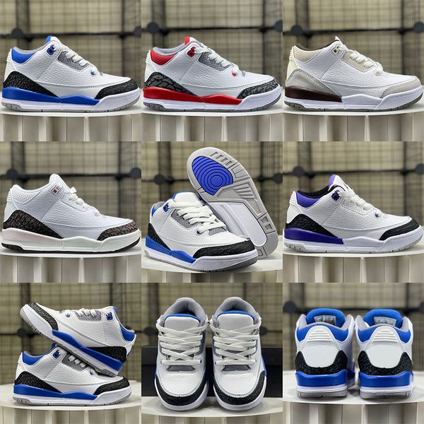 

3 basketball kids shoes jumpan 3s boys girls children shoes hyper royal university blue trainers baby bred daimond denim sneakers size 24-35, Black
