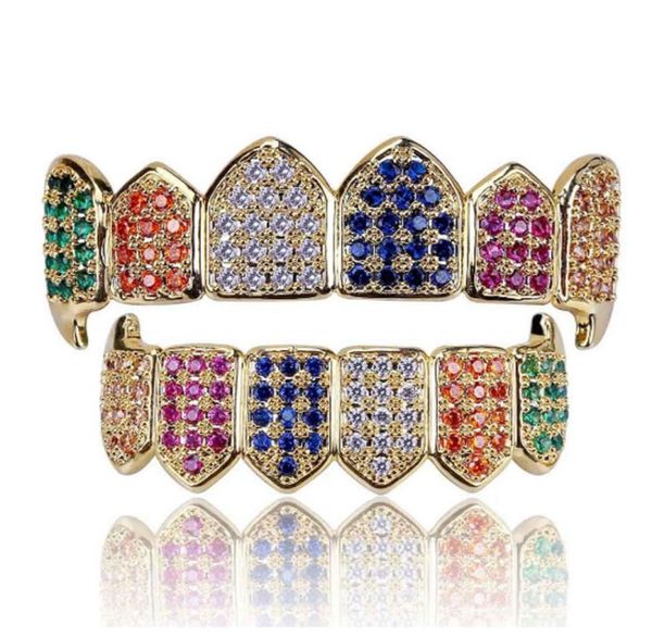 

colorful grillz set gold plated cz crystal teeth dental grill bling gold teeth grillz bottom grills4208234, Black