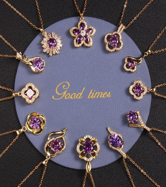 

pendant necklaces luxury necklace designers jewelry diamonds necklace purple gemstone women titanium steel goldplated never fade 5211923, Silver