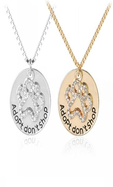 

quotadopt don039t shopquot round pet paw print rhinestone necklaces cute animal dog cat memorial jewelry pet lover puppy pa4031318, Silver