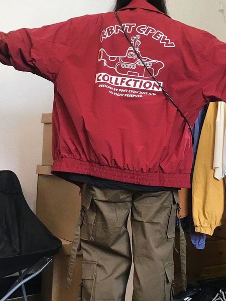 

women's jackets harajuku red bomber jackets women vintage streetwear y2k oversize jacket female hip hop korean zip up coat wine red 230, Black;brown