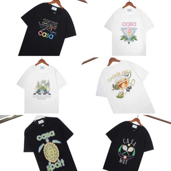 

casablanca men's women t shirts designer rainbow mushroom letter print short sleeve cotton loose, White;black
