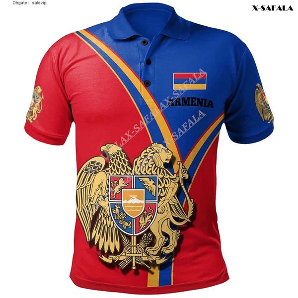 

armenia flag coat of arms 3d full print polo shirt men collar short sleeve streetwear summer clothing shirt, White;black