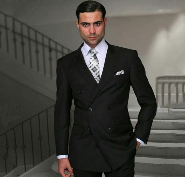 

latest coat pants designs men black suits groom wedding tuxedo 2piece man blazer double breasted peaked lapel costume homme mariag5231337, Black;gray