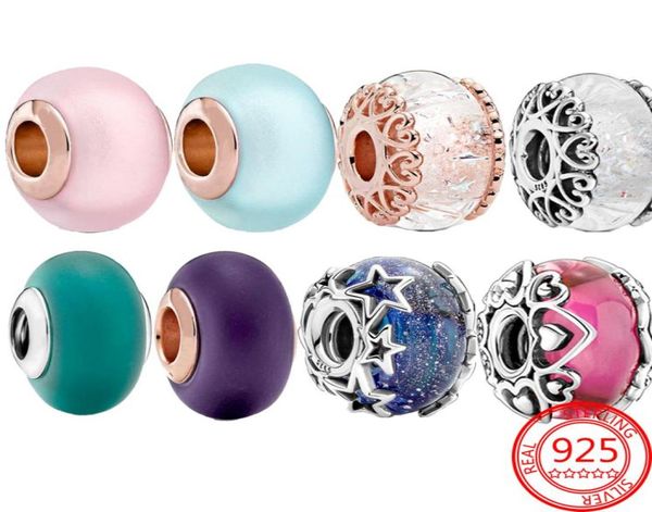 

925 sterling silver dangle charm rose series pink faceted murano glass beads bead fit charms bracelet diy jewelry accessories8129269, Bronze;silver