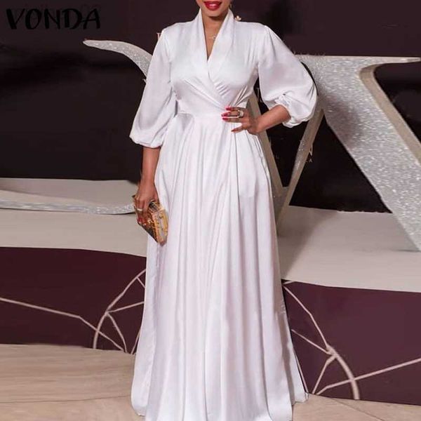 

basic casual dresses plus size satin slik dress 2023 vonda v neck long sleeve solid dresses bohemian vestidos loose beach sundress 5xl overs, Black;gray