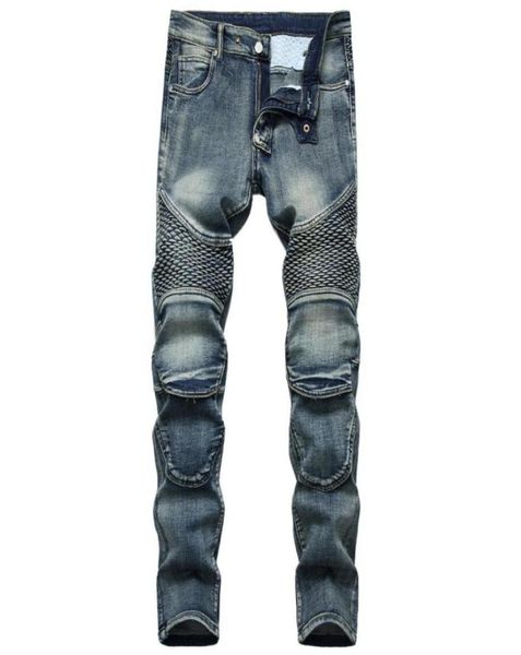

zipper jeans pattern print mens slim ripped light washed biker knee pads denim clothing pants straight skinny slim fit8043085, Blue