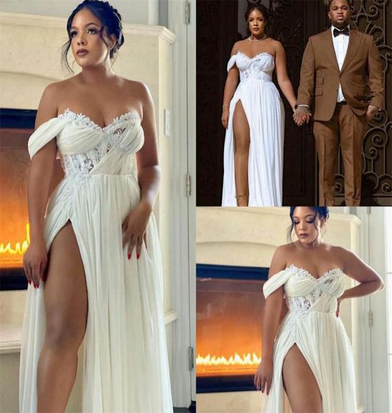 

2020 plus size wedding dresses side split chiffon sweetheart boho vestido de novia african beach bridal wedding dress4244494, White