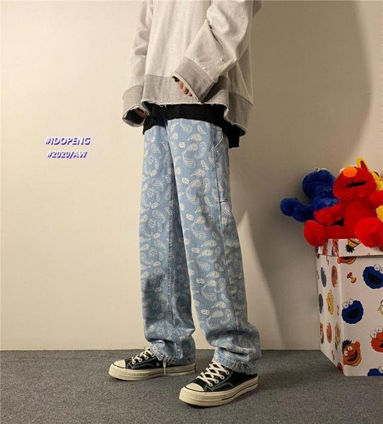 

men039s graphic printing summer straight jeans man korean fashion hip hop joggers male loose denim pants clothing1401926, Blue