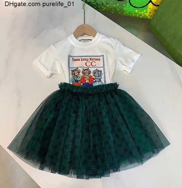 

kids luxury designer t-shirt veil skirt fashion british fashion brand summer childrens treasures and girls cotton two-piece luxury designer, White