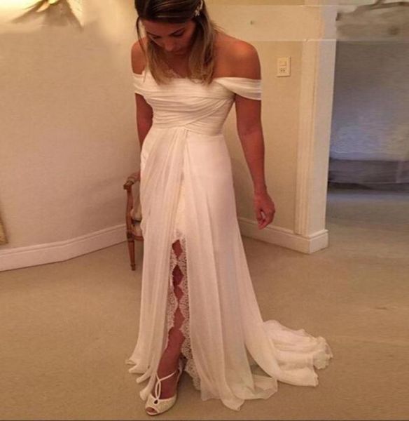 

white chiffon off the shlouder lace beach pleated wedding dress vintage cap sleeve bridal dresses vestido de noiva7310841