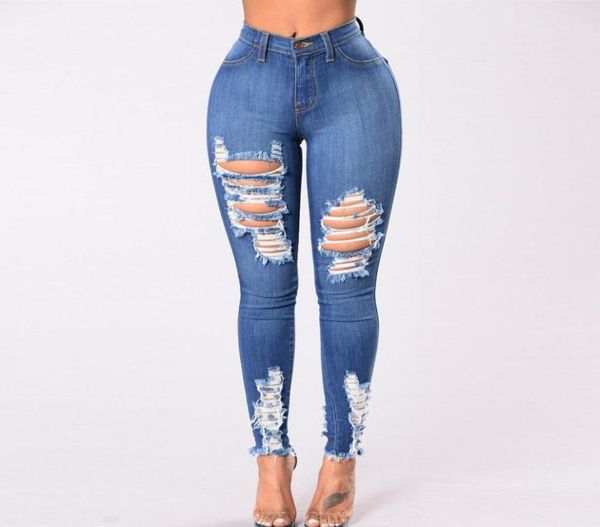 

fashion casual long jeans women high waist skinny pencil blue denim pants ripped hole cropped slim fit skinny jeans women1385224
