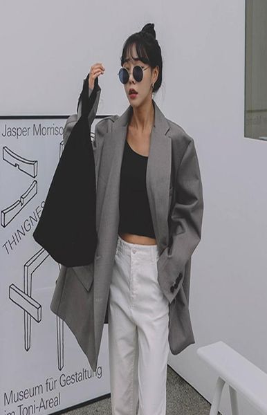 

women039s suits blazers korea 2021 vintage fashion loose gray oversize grey suit spring casual coat for women yj1637800, White;black