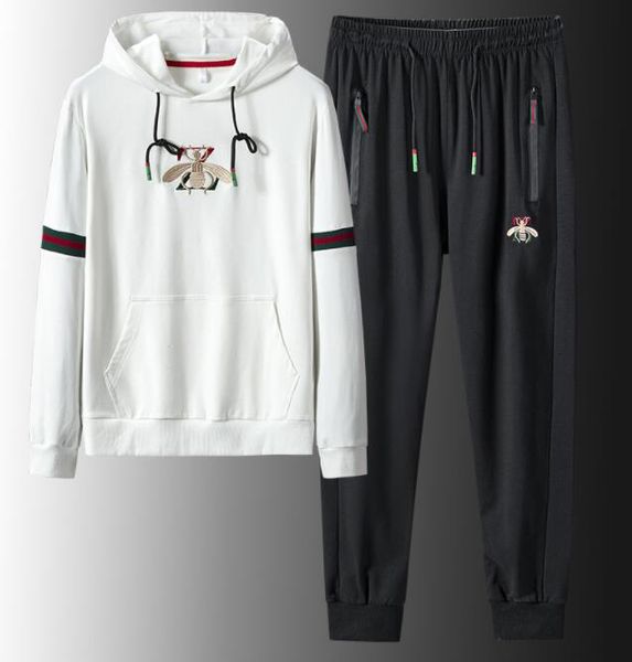 

designer men's bee embroidery tracksuits hooded casual set fashion round neck hoodies pant two piece sweatsuits jackets jogging suits, Gray