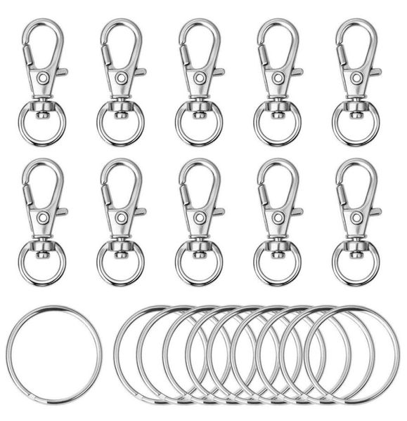 

120pcs swivel lanyard snap hook metal lobster clasp with key rings diy keyring jewelry keychain key chain accessories silver color1401052, Slivery;golden