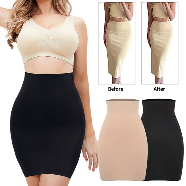 

women's shapers women half slips for under dresses high waist underskirt seamless skirt tummy control body shaper butt lifter slimming, Black;white