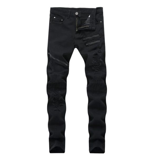 

fashion hi street men ripped jeans pants streetwear distressed denim trousers with multi zippers plus size 2842 black6790634, Blue