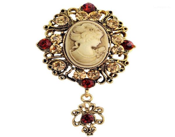 

whole fashion antique gold silver vintage brooch pins female jewelry queen cameo brooches rhinestone for women dress accessor8193199, Gray