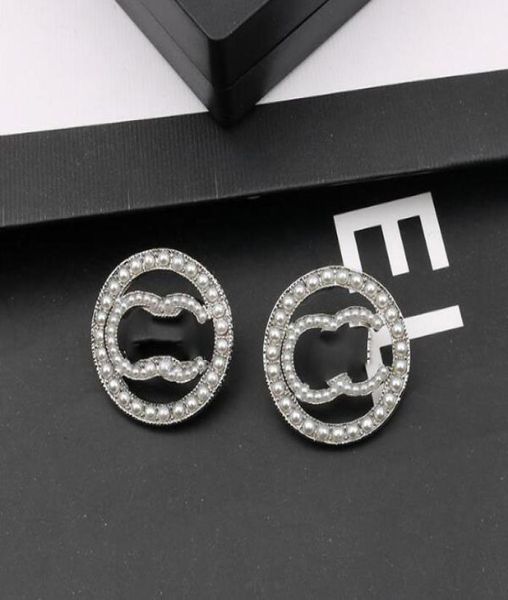 

18k gold plated designers brand earrings designer letter ear stud women crystal pearl geometric earring for wedding party jewerlry1332293, Golden;silver