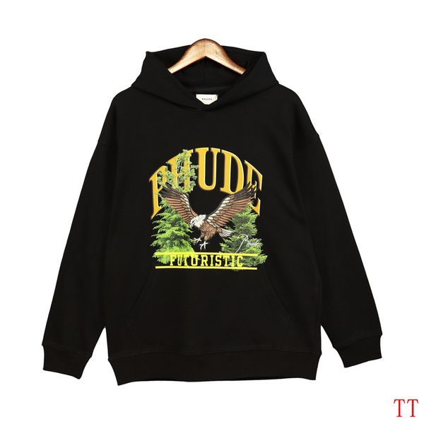 

rhude hoodie full zip up hoodies jacket hoodies designer high street fashion brand letter embroidery rhude loose terry hoodie cardigan sweat, Black