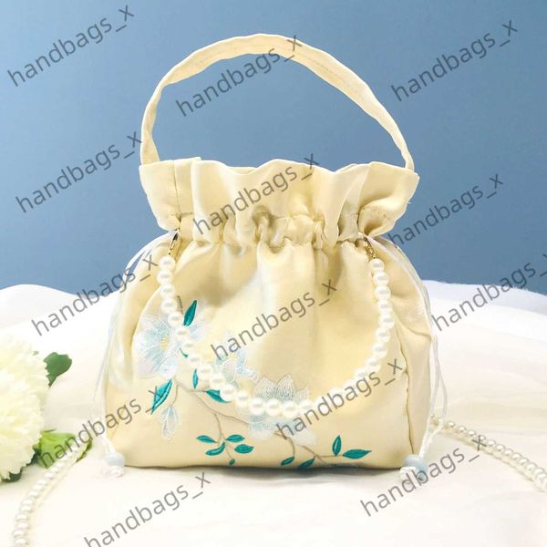 

yunzhiqi shiny bag ancient style straddle handbag pearl embroidery drawstring sb10