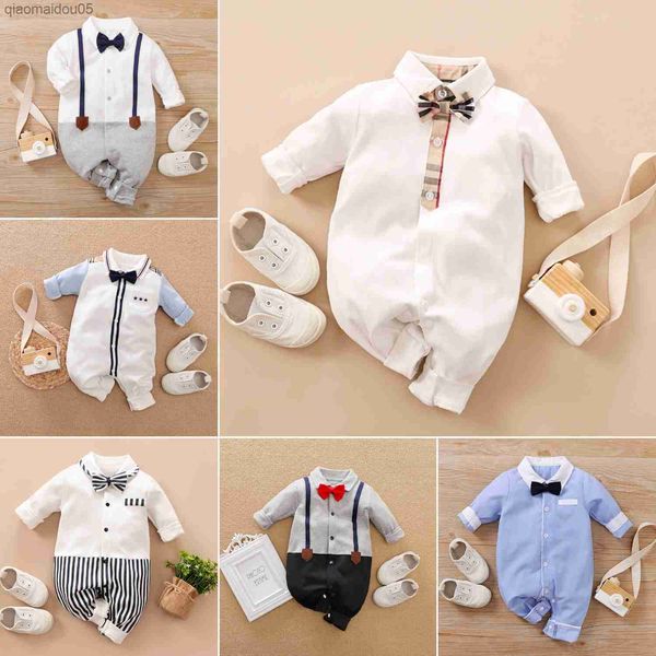 

baby boy bow tie romper newborn formal suit infant long sleeves bodysuit toddler jumpsuits onesies 0-18 months l230712, Blue